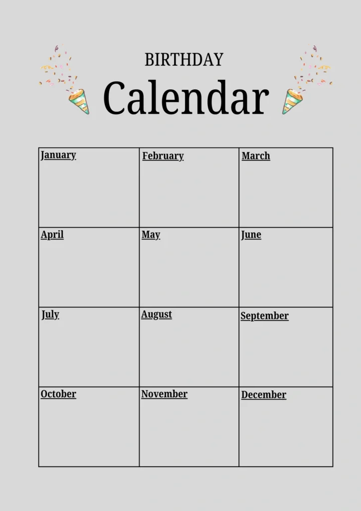 Printable Birthday Calendar