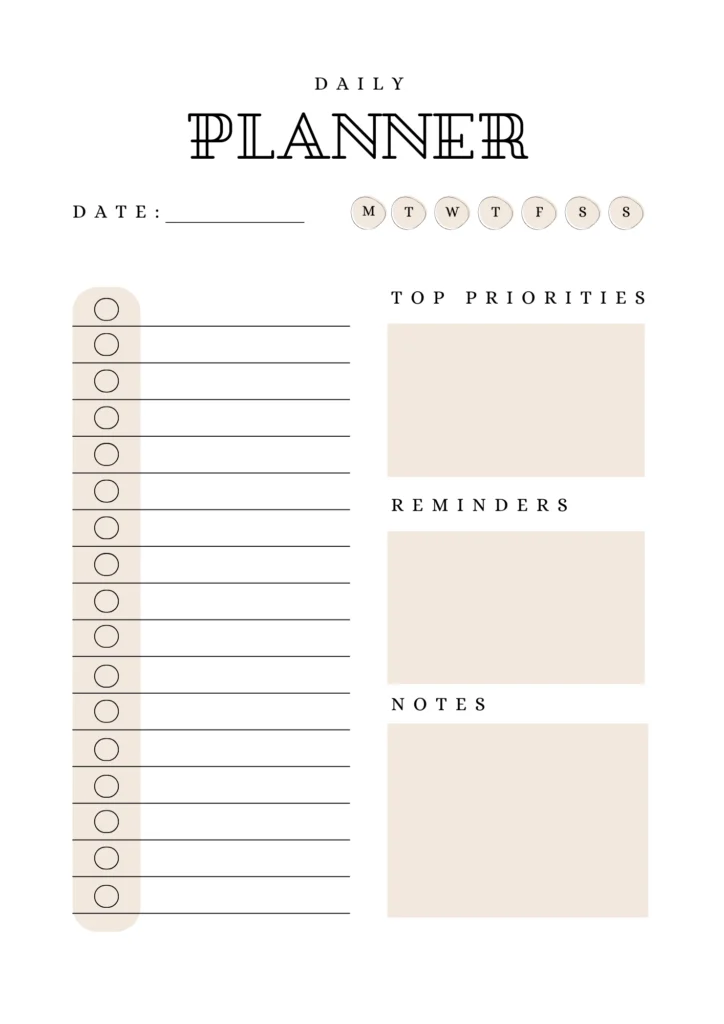 Simple Daily Planner Checklist