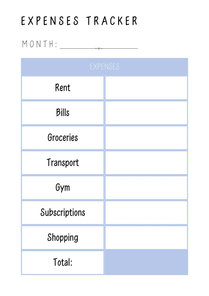 Free printable expenses tracker