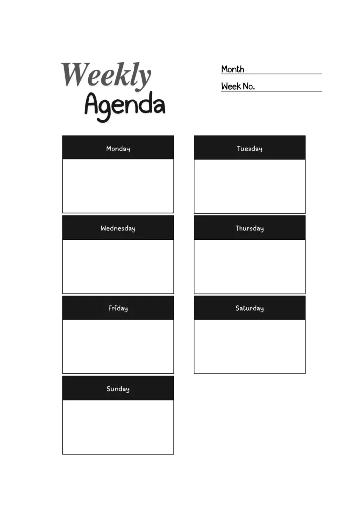 Weekly agenda planner