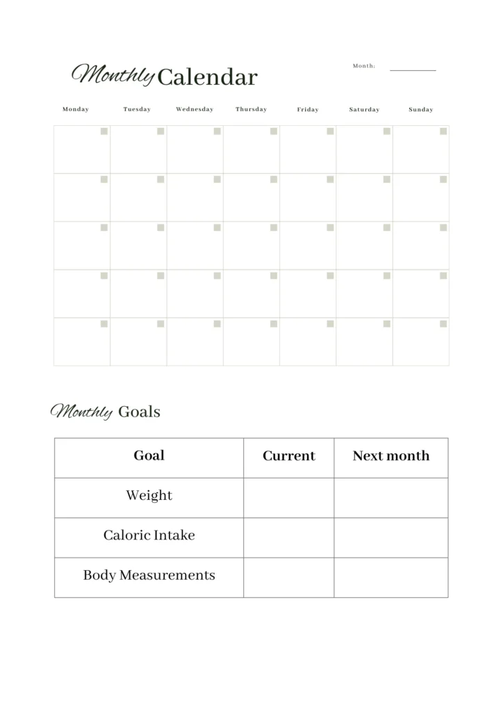 Monthly workout calendar template