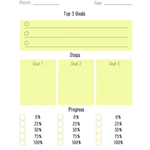 Monthly goal setting template