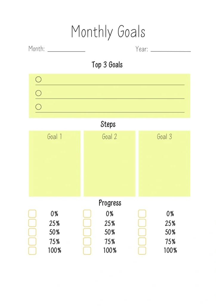 Monthly goal setting template