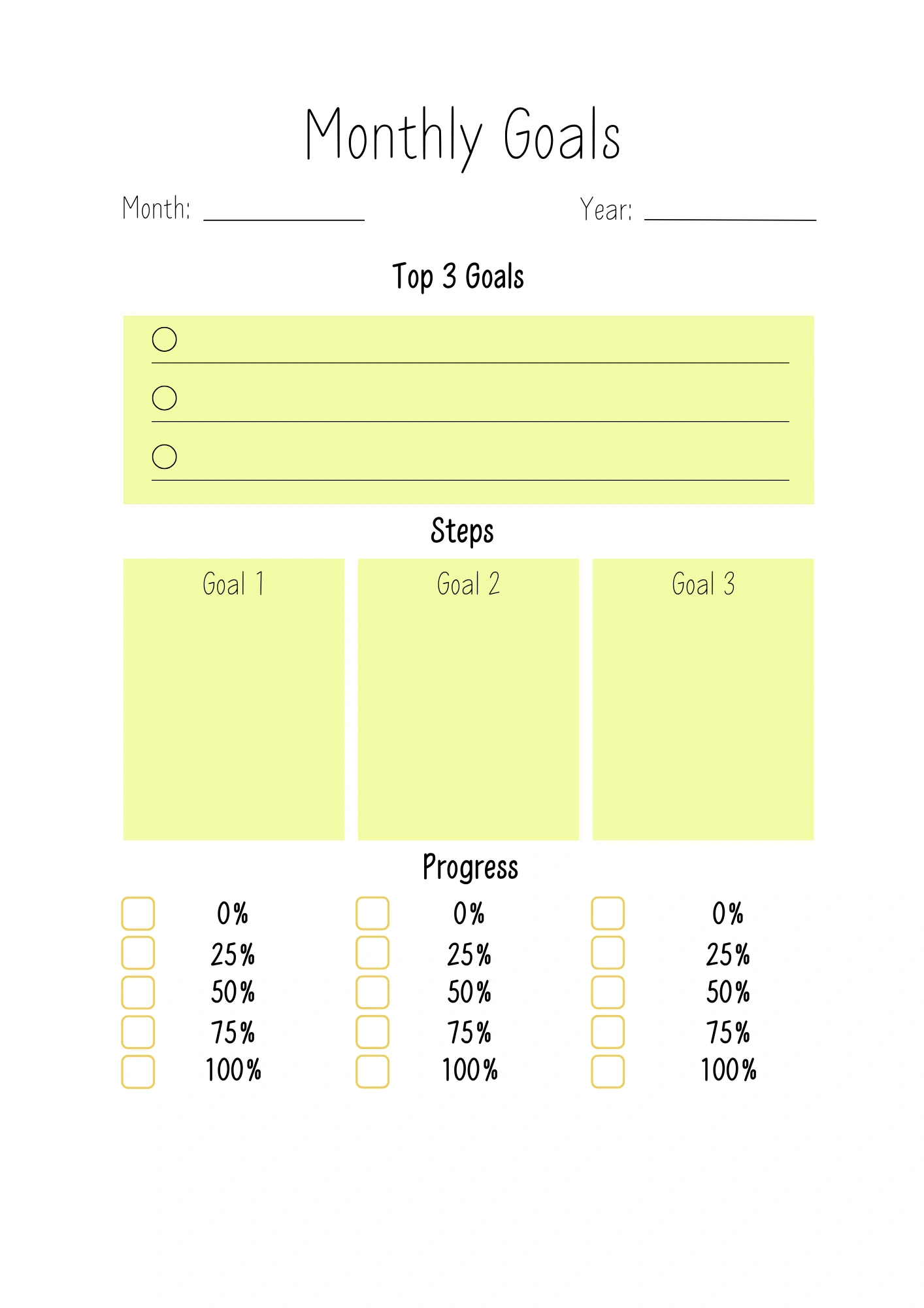 Monthly Goals Template