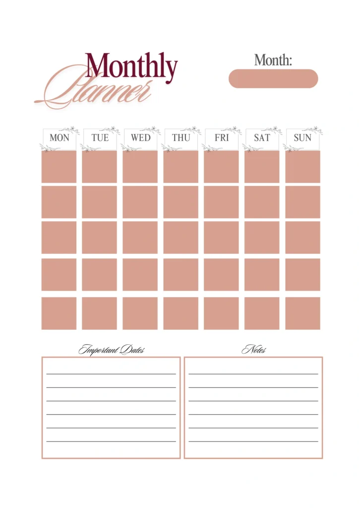 Printable Monthly Planner 