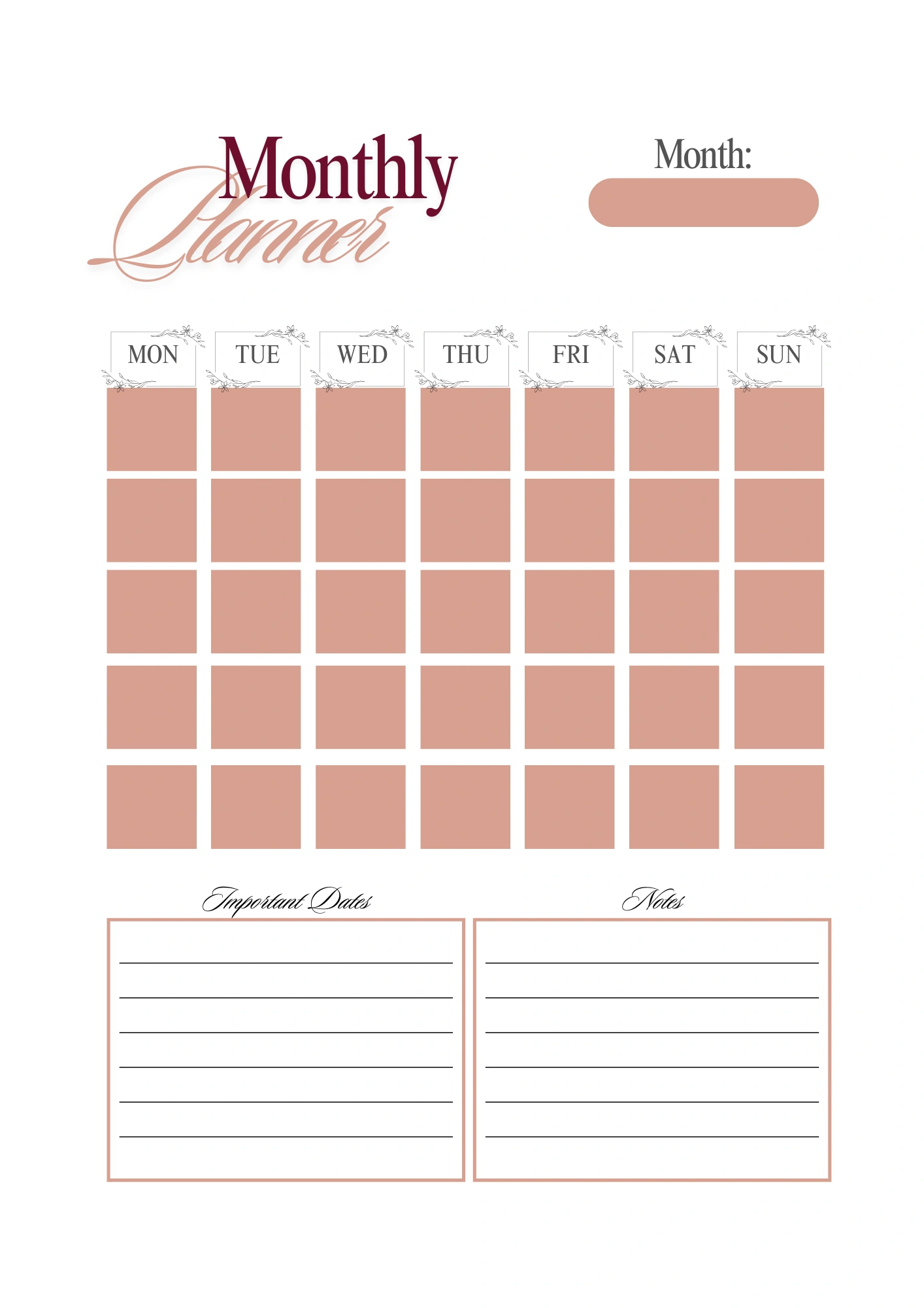 Monthly Calendar Planner