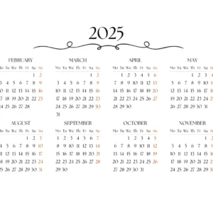 Horizontal Printable Calendar for 2025