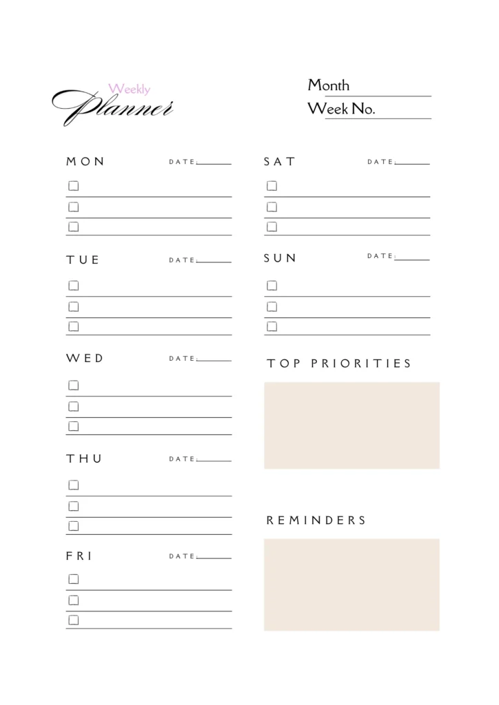 Free printable weekly checklist