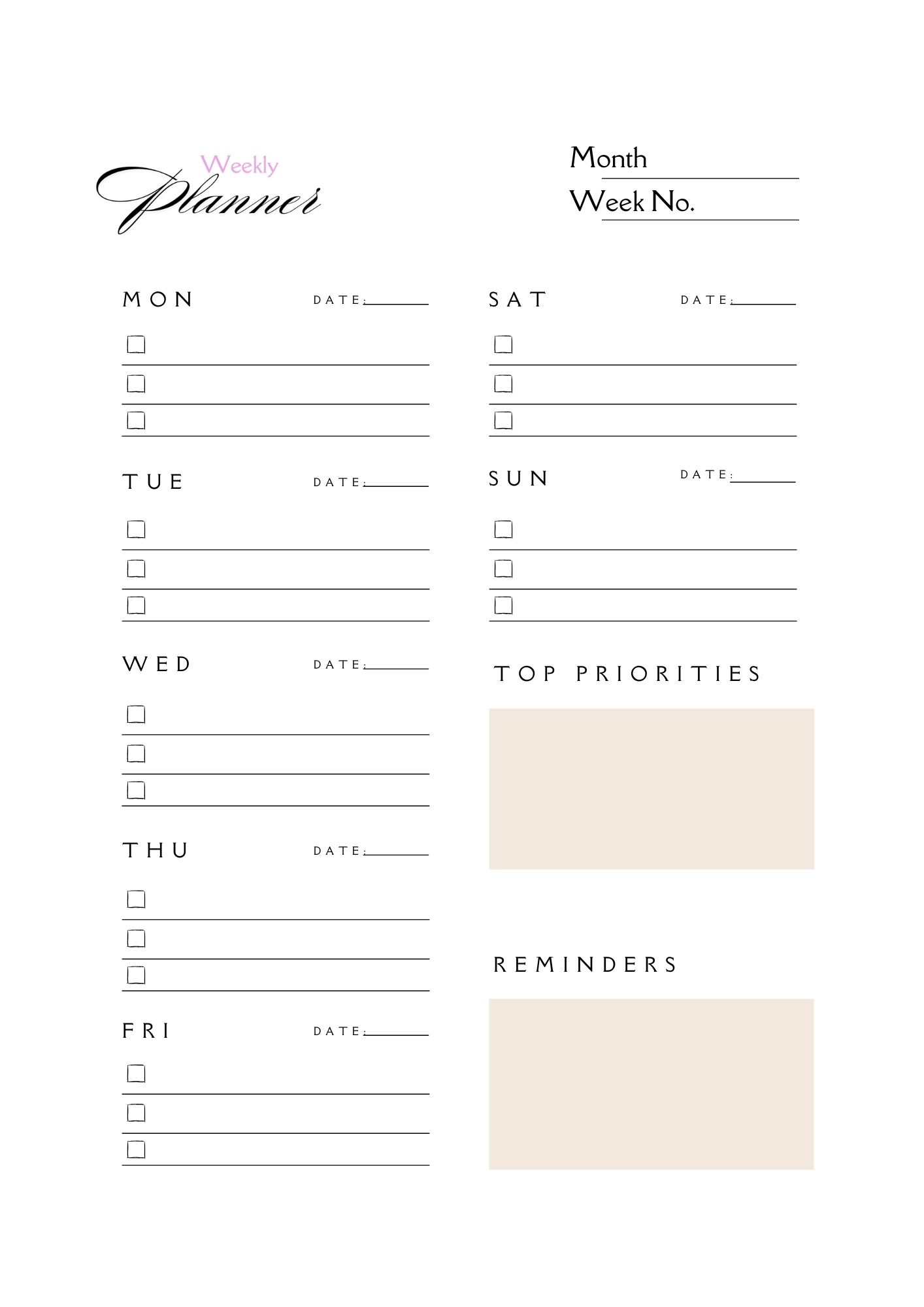 Printable Weekly Task List