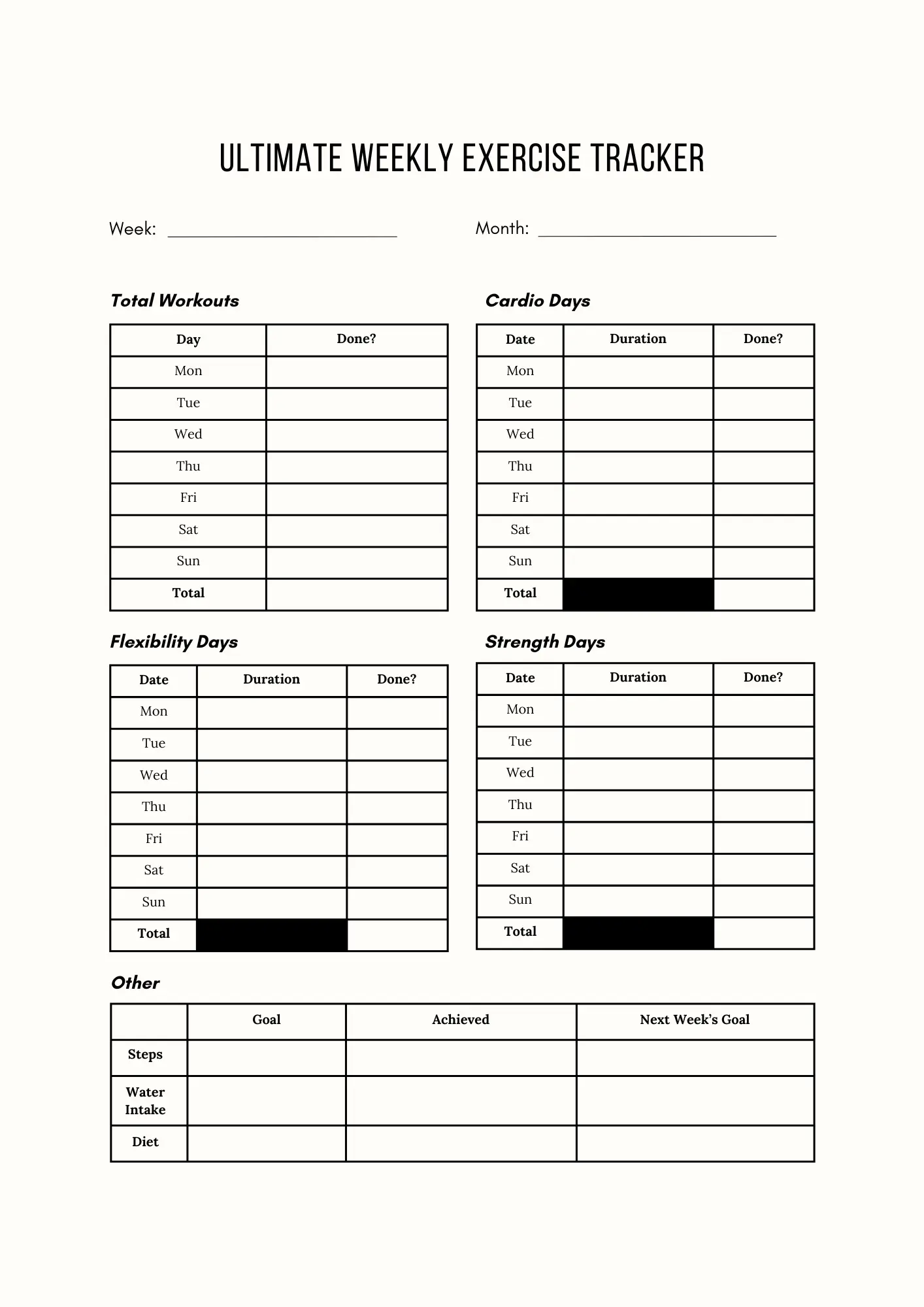 Ultimate Weekly Exercise Tracker