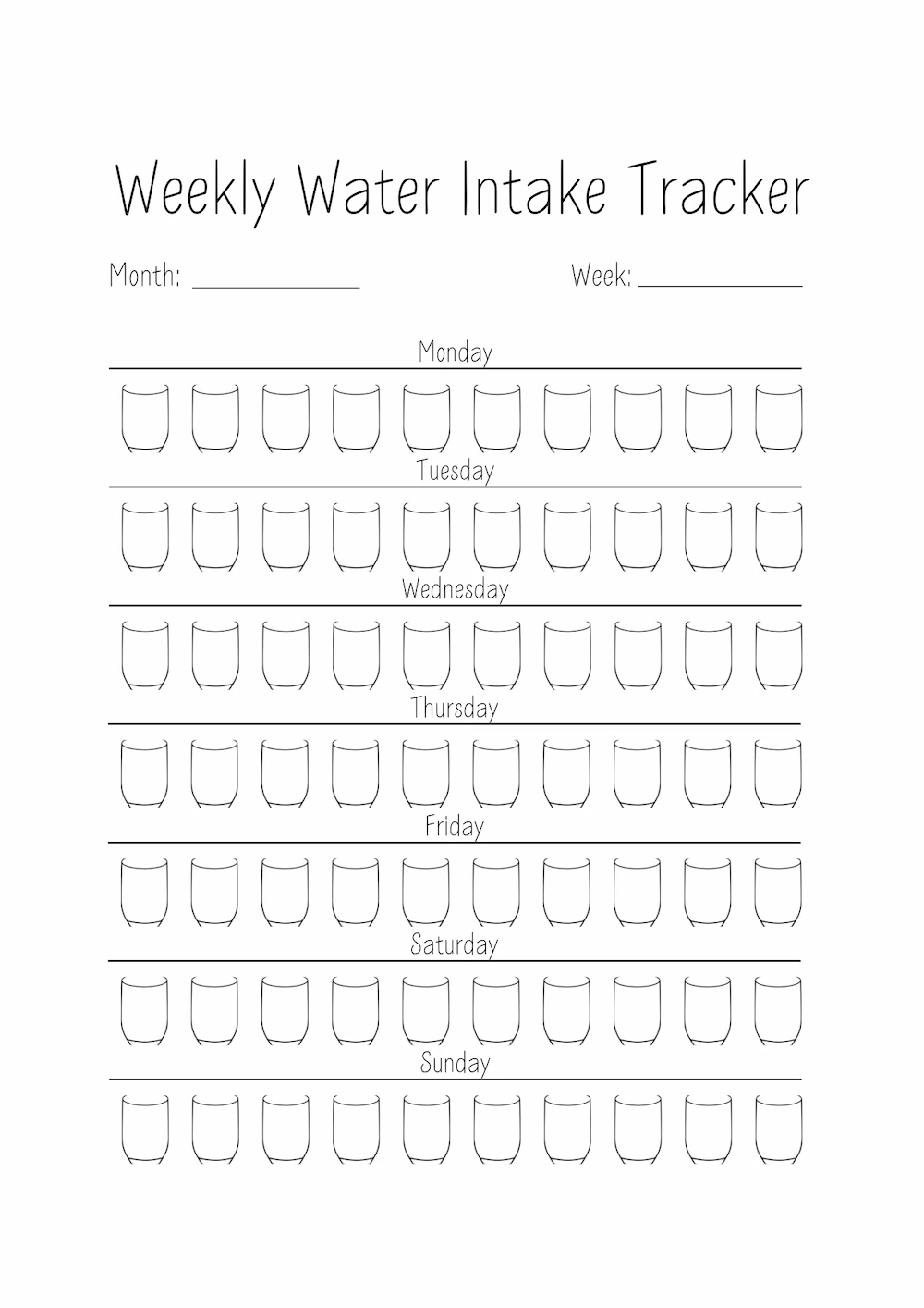 Water Tracker Printable