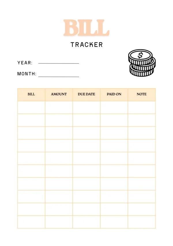 Bill tracker printable