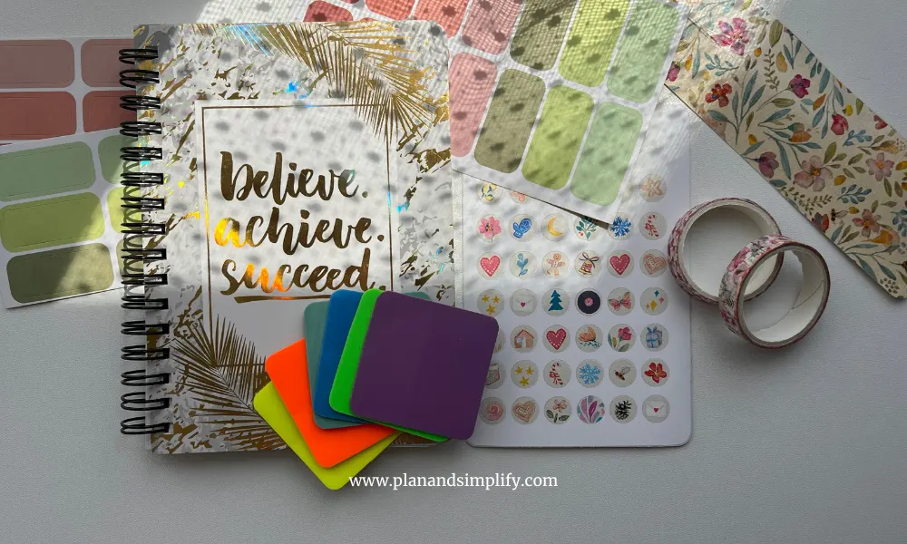 Notebook, stickers and other home office essentials